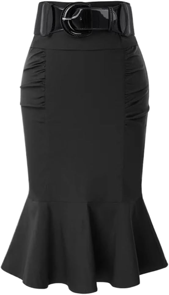 Women Skirt with Belt Waist Slim Mermaid Skirts Craft Length Office Lady Workwear