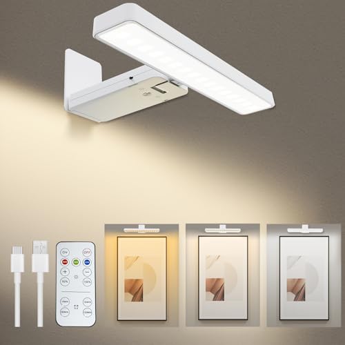 Image of Picture Lights for Wall, 4500mAh Rechargeable Battery Painting Lights with 3 Color Temps,Remote Dimmable Timer Poster Light,Wall Decor Light for Art Display,Frame