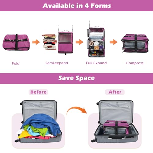 Surblue Hanging Shelves Travel Compression Packing Cube for Carry-on Luggage Suitcase Collapsible Transformable Garment Closet Organizers Large Capacity, Purple, XXL4