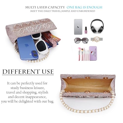 Image of Nevis Women's Embellished Clutch with Pearl Handle | Fancy Designe & Wedding Potli Bag for Festive & Evening