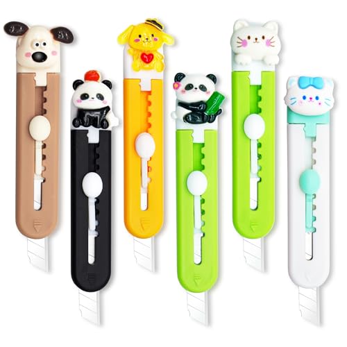 Image of 6 Pack Box Cutter Retractable, Sharp Utility Knife Retractable, Cute Box Cutters for Office, Home, Arts Crafts, Cartons, Cardboard Multi-Colors