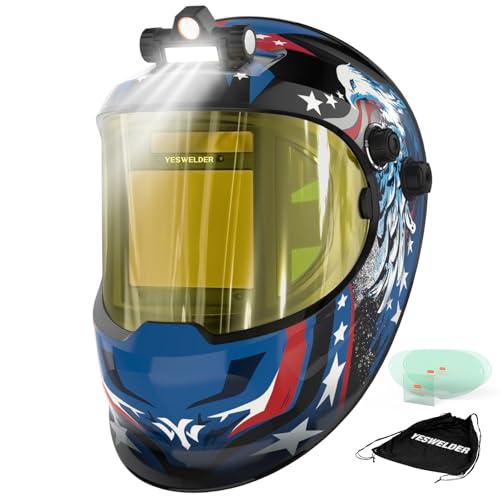 Image of YESWELDER Auto Darkening Welding Helmet with SIDE VIEW and LED, 180 Panoramic View, 1 /1 /1 /1 True Color Solar Powered Welder Hood, Wide Shade 3 /5-9 /9-13 Welder Mask for TIG MIG ARC CUT and GRIND