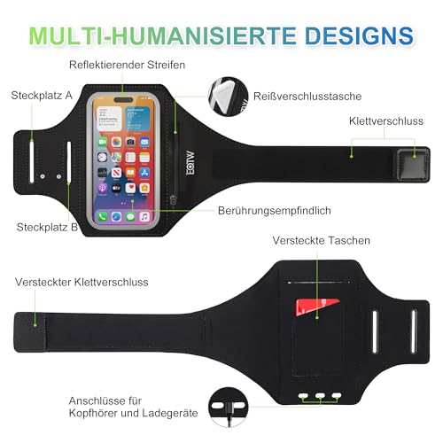 EOTW Joggen Sportarmband - Handyhalterung Arm Tasche für MP3-Player/iPhone 17/16/15/14/13 Pro Max Galaxy S25+/S24+/S23+/S22/S21(6,0\~6,7\)