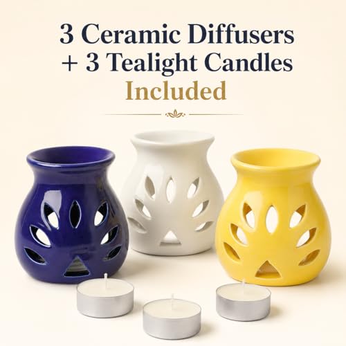 Image of Brahmz Candle Diffuser Set of 3 | Ceramic Aroma Oil Burner with Tealight | Home Fragrance Essential Oil Diffuser for Aromatherapy, Meditation & Gifting