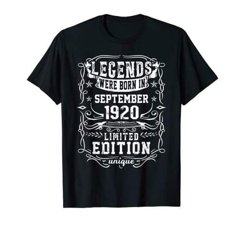 Cumpleaños Septiembre 1920 Edición Limitada Regalo Vintage Camiseta