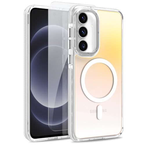 Image of Magnetic Case for Samsung Galaxy S25 FE 5G [Compatible with Magsafe] [Cute Fashion Fluorescent Design] [1 Screen Protector] Slim Translucent Matte Case for Galaxy S25 FE 5G 6.7 inch, White
