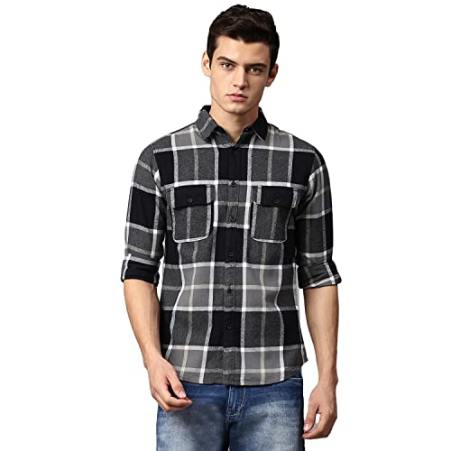 Image of Dennis Lingo Men's Black Slim Fit Cotton Casual Shirt