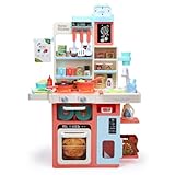 Cute Stone おままごとキッチン 知育玩具 64点 おままごと おもちゃ リアルスプレー ライトと料理音付き 循環出水 組立式 調理器具付き ごっこ遊び 豊富な食材 収納スペース 黒板付き 台所 子供 玩具 誕生日プレゼント