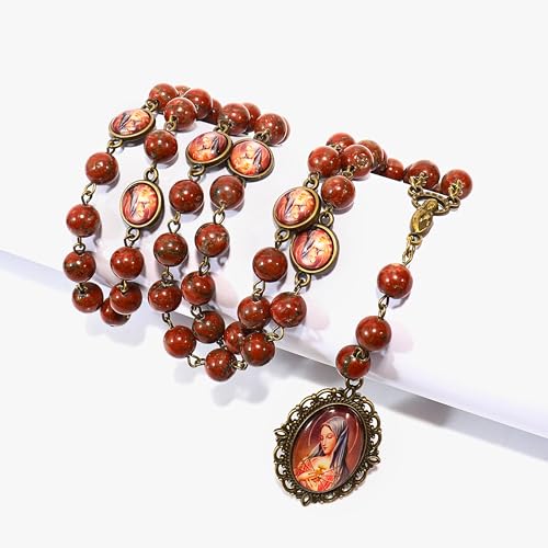 Nazareth Store Our Lady of Sorrows Stone Beads Rosary Solid Beaded Chaplet Necklace with Epoxy 7 Seven Sorrows Medallion3