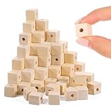 100 Pcs 1/2' Unfinished Wooden Square Beads Wood Cubes with Holes Cube Wood Beads Spacer Bead for Crafts DIY Projects Home Decoration