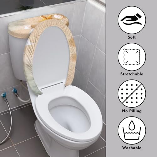 KUIFORTI Beach Starfish Toilet Cover Set of 2,Sea Shell Print Toilet Seat Lid Cover Round Elongated and Oblong Lids Portable Toilet Tank Lid Covers for Bathroom Decorations,Toilet Tank Covers - Thumbnail 3
