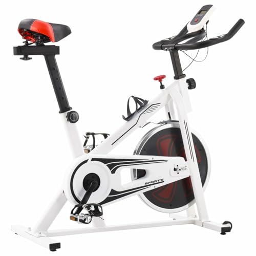 Bicicleta estática con sensores de pulso, Xichuzi Bici Estatica, Bicicleta Spinning, Bici Spinning, Spinning Bike, blanca y roja
