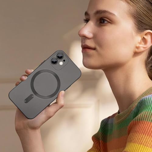 Image of DIZORO Magnetic Case for iPhone 12 Cover [Compatible with MagSafe][Built-in Camera Lens Protector] Slim Soft Silicone Bumper Shockproof Metallic Luster Back Cover Phone Cases (Grey)