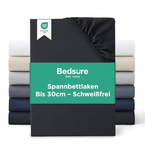 Bedsure Spannbettlaken Bis 30cm - Bettlaken Boxspringbett, Oeko-TEX Zertifiziert Spannbetttücher, Gebürsteter-Mikrofaser, Atmungsaktiv & Schnelltrocknend