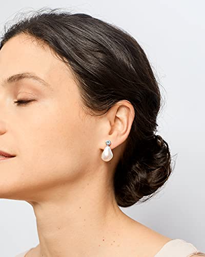 Women Pearl Earrings Freshwater Cultured Pearls Baroque Shape 12 to 13 mm with Large Zirconia Stone SECRET & YOU | Sterling Silver Earrings with Big Butterfly Backs.2
