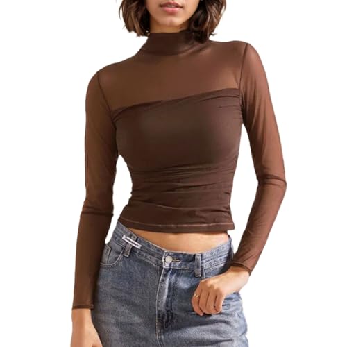 EMOTTOS Damen Patchwork Sheer Mesh Oberteil, Sexy Gerüschte Spitze Top...