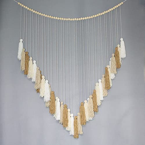 Tenture murale bohème en perles de bois et franges de coton LIJUCAI