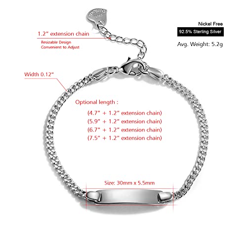 Meilanduo 925 Sterling Silver Miami Cuban Id Bracelet, 3Mm Miami Curb Cuban Link Chain Bar Bracelet For Women Girls Men (4.7" + 1.2" Exrension Chain) #TOP1