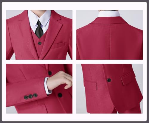 Image of Suit for Boy Formal Slim Fit Tuxedo 5 Pieces Kids Toddler Wedding Outfit Blazer Pants Vest Set Boys Suits