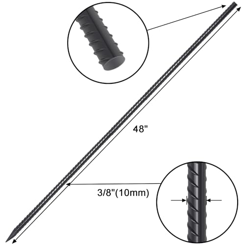 VVOKGO Rebar Stakes 48 Inch 8-Pack Concrete Form Stakes Heavy Duty Straight Ground Anchors, 3/8" Diameter Metal Steel Spikes with Chisel Point End for Plant Support, Garden Border,Landscape Edging