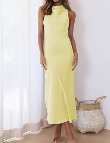Halfisland Satin High Neck Backless Sleeveless Midi Dresses for Women Elegant Mock Neck High Waist Cross Back Cocktail Dress - Image 6
