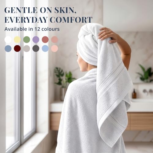 Image of LANE LINEN Luxury Bath Towels Set - 1 Piece, 100% Cotton Bathroom Towels, Zero Twist, Quick Dry Absorbent Bath Towel, Super Soft Gym Towel - White