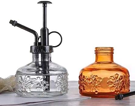 MEETOZ Glass Watering Spray Bottle, 6 Inches Tall Vintage Style Spritzer Bronze Plastic Top Pump Watering Can Glass Spary Bottle Plant Mister,for House Plants, Garden, Home Decora (Green)