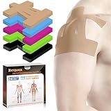 Kinesiology Tape for Shoulder Precut, 24 PCS Shoulder Tape for Pain Relief, KTQUICK Original Cotton Waterproof & Breathable, Enhance Elastic Sports Tape for Pain Support and Muscle Sports, Beige