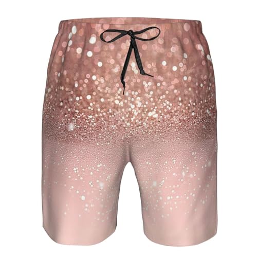 Rose Gold Shiny Glitter Stars Glittery Pink Men's Quick Dry Swim Trunks Surfing Beach Mesh Board Shorts4