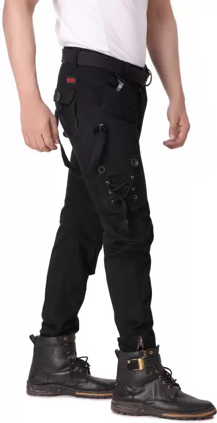 linaria Men's Regular Fit Mid Rise Cargos Black (LA0020) (30)-picture-37