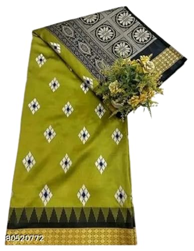 Jolly Women`s Sambalpuri Silk Saree Pasapalli With Traditional Design with Blouse Pc - Olive Green Black