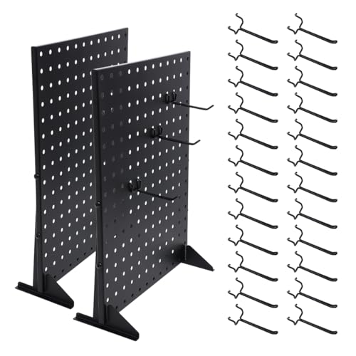 2Pcs Metal Pegboard Display Stand with 24 Peg Hooks for Craft Shows & Fairs,Black Jewelry Retail Display Rack for Selling Accessories,Display Stands for Earring,Pin Stands,Retail Vendors(16*12inch)