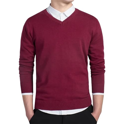 V Neck Solid Cotton Knitted Pullover Sweater Mens Autumn Casual Business Fit Fashion Comfortable3