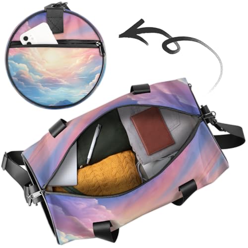 Colorful Skies Round Barrel Sports Fitness Bag, Travel Luggage Bag, Reusable Handbag, Suitable For Men and Women4