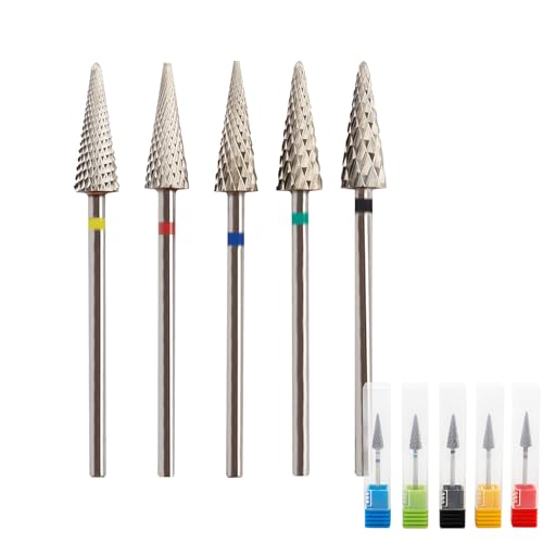 Gasea Juego de 5 Brocas Torno Uñas Profesional, Fresas Torno para Uñas Profesional, Brocas de Uñas para Quitar Gel, Acrílico, Cutícula, 3/32'', Brocas para Uñas para Manicura XC C M F XF