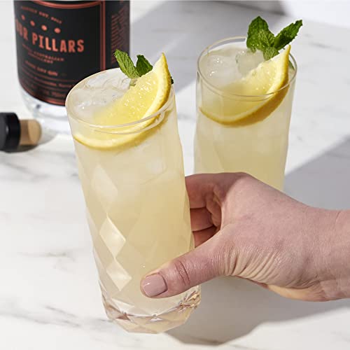 Viski Raye Gem Crystal Highball Tumblers Set Of 2 - Premium Crystal Drinking Glasses, Fancy Highball Cocktail Glassware Gift Set, 14 Oz #TOP7