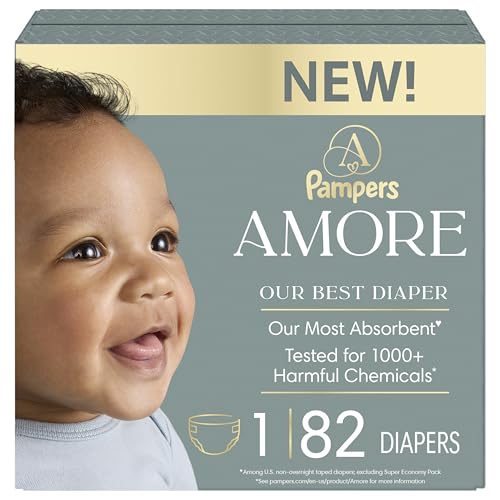 Image of Pampers Amore, Size 1 (8-14 lbs), 82 Count, Our Best Diaper – Hypoallergenic & Fragrance Free, Up to 100% Leakproof, Soft as Cashmere