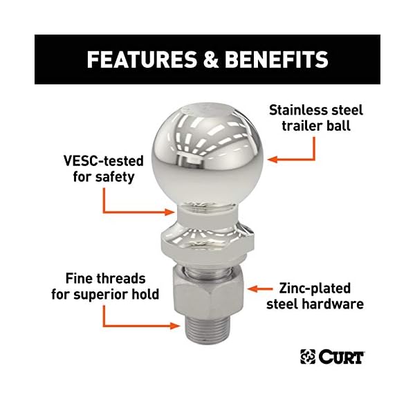 CURT 40056 Stainless Steel Trailer Hitch Ball, 10,000 lbs, 2Inch