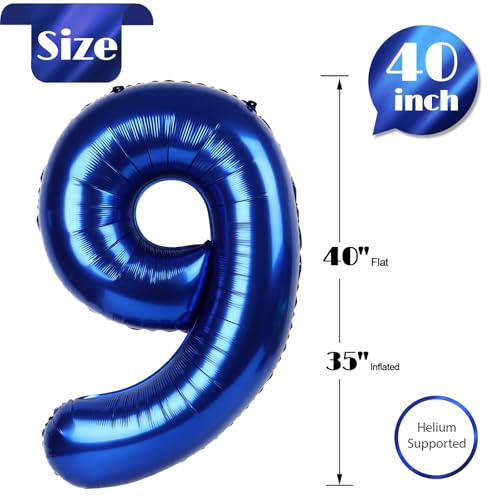 Image of Night Blue 9 Balloon, Number Balloons 40 Inch, 9th Giant Birthday Decorations, 19th 29th Party Decorations Supplies, Number 9 Balloon