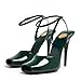 CAGLGLZ Stiletto High Heel Sandals for Women Square Open Toe Heeled Pumps Leather Ankle Strap Backless Peep Toe Sandals Fashion Casual Dressy Party Shoes(Green,7)