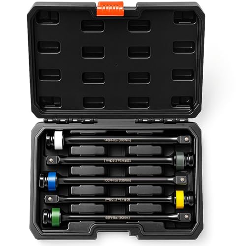 Lanties Torque Limiting Extension Bar Set (5 Piece) Lug Nut Torque Sticks 1/2 Drive Set with Storage