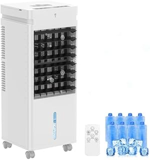 Aire Acondicionado Portátil, Enfriador de Aire por Evaporación con Ventilador de 20W, Depósito de 12L y Cristales de Hielo – 3 Modos, 12 Velocidades, Oscilación, Temporizador y Mando a Distancia