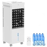Aire Acondicionado Portátil, Enfriador de Aire por Evaporación con Ventilador de 20W, Depósito de 12L y Cristales de Hielo – 3 Modos, 12 Velocidades, Oscilación, Temporizador y Mando a Distancia