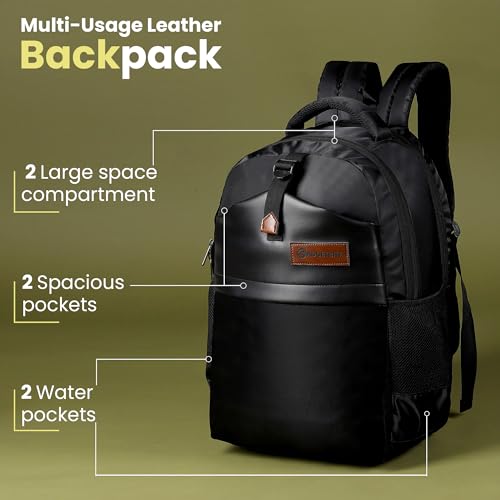 Image of GadgetBite Blaze Laptop Bag 28 Ltrs Large 4 Compartment Laptop Backpack Travelling Bag for Men and Women College Travel Bag Durable Leather Office Bag with Organizer Pocket & Bottle Pockets - Black