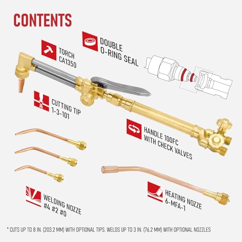 RX WELD Medium Duty Oxy Acetylene Torch Kit - Cutting, Welding, Brazing with Heating Nozzle (6-MFA-1) & Check Valves