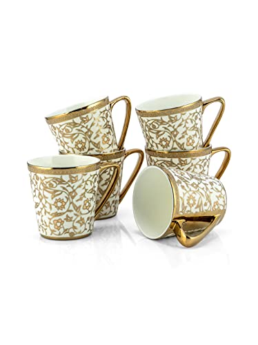 Image of Clay Craft Fine Ceramic Rock Coffee /Tea Cup Set of 6-200 ml Each - (Gold Print), Tea Cup Set of 6, Mugs for Coffee, Cups Set of 6, Mug Set, Ideal for Gifting, Perfect for Home and Office