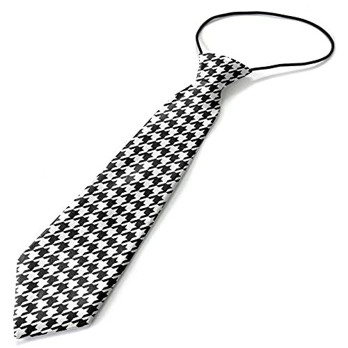 KAWAMOUSE Toddler Size ( Houndstooth Black White ) Pre-Tied Adjustable Novelty Necktie, Fashion Conversational Neck Strap Ties for Boys and Children, for Wedding Parties Events