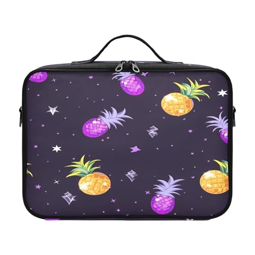 zyrtty Travel Makeup Train Case Yellow and Purple Pineapple Pattern Cosmetic Organizer Portable Storage Bag with Adjustable Dividers for Cosmetics Brushes Toiletry Jewelry Digital Accessories
