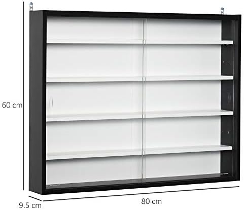 HOMCOM 5-Tier Wall Display Shelf Unit Cabinet w/ 4 Adjustable Shelves Glass Doors Home Office Ornaments 60x80cm Black/White