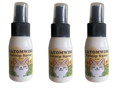 Catomwise Lot de 3 vaporisateurs d'herbe à chat | Spray d'herbe à chat de qualité supérieure pour chats | Entièrement naturel, durable et sûr – Parfait pour les jouets, les griffoirs et l'aide à